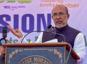 Bishnupur: Manipur Chief Minister N Biren Singh addresses during the launch of t...