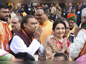 Ayodhya: Reliance Industries Chairperson Mukesh Ambani and founder and chairpers...