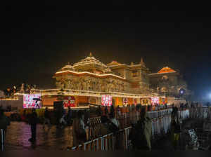 Ayodhya: Illuminated Ram Mandir after its consecration ceremony, in Ayodhya, Mon...