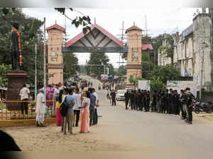 Jiribam, Sep 30 (ANI): Arambai Tenggol members stage a demonstration against the...