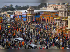 Ayodhya: A massive crowd at the main gateway leading to the Ram temple complex, ...