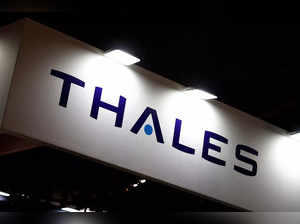FILE PHOTO: The logo of French defence and electronics group Thales