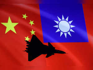 Illustration shows airplane, Chinese and Taiwanese flags