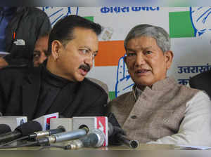 Dehradun: Uttarakhand Congress President Karan Mahara with senior party leader H...