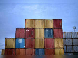 Stacks of containers are pictured at the UK's largest freight port, in Felixstowe on the East coast of England, on January 27, 2024.