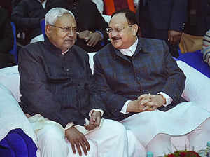 Patna: BJP National President JP Nadda and JD(U) leader and former Bihar CM Niti...