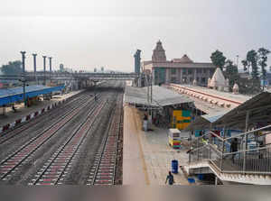 Ayodhya: Renovation work underway at Ayodhya railway station ahead of its inaugu...