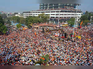 Navi Mumbai: Maratha community members during an address by Maharashtra Chief Mi...