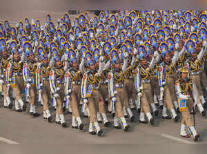 New Delhi: Women personnel in a marching contingent of the Central Reserve Polic...