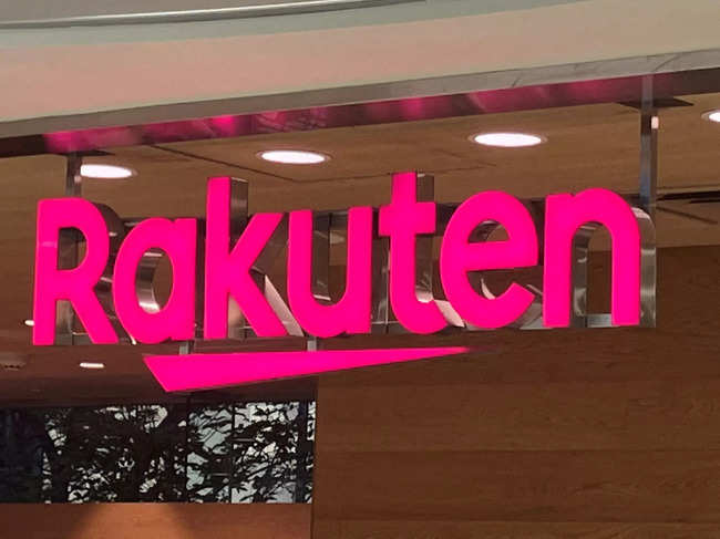 FILE PHOTO: View of the logo of Rakuten Mobile at its branch in Tokyo