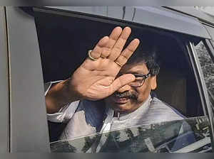Ranchi: Jharkhand Chief Minister Hemant Soren waves to the media as he leaves fo...