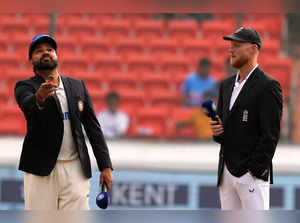 Hyderabad: India's captain Rohit Sharma and England's captain Ben Stokes at the ...