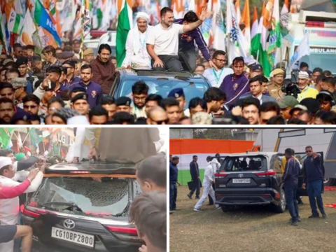 Bricks thrown at Rahul Gandhi's car in West Bengal. Check pics