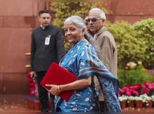 New Delhi: Union Finance Minister Nirmala Sitharaman arrives at Parliament House...