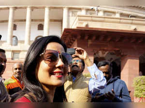 New Delhi: TMC MP Mahua Moitra arrives during the Winter session of Parliament, ...