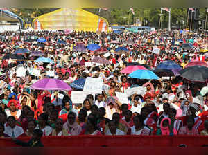 Ranchi, Feb 04 (ANI): People participate in Adivasi Ekta Maha Rally at Morabadi ...