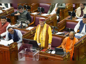 Lucknow: Uttar Pradesh Finance Minister Suresh Kumar Khanna presents the Budget ...