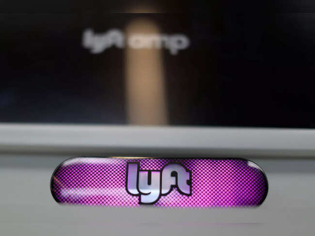 A Lyft  logo is seen in the Driver Hub in Los Angeles