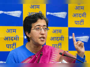 New Delhi: Delhi Minister Atishi addresses a press conference on ED raids, in Ne...