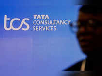 Tata Consultancy Services (TCS) before a press conference announcing the company's quarterly results in Mumbai