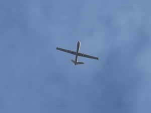 An Israeli unmanned aerial vehicle (UAV or drone) flies over Rafah in the southern Gaza Strip on January 28, 2024, amid continuing battles between Israel and the militant group Hamas.
