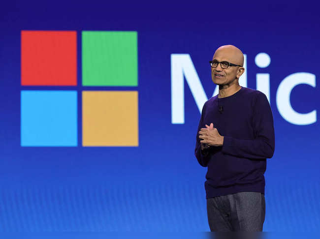 Microsoft Chairman and CEO Satya Nadella speaks during a keynote address by Walmart Inc.