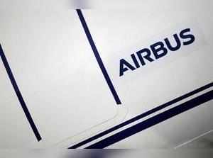 FILE PHOTO: Airbus logo at the Airbus facility in Saint-Nazaire