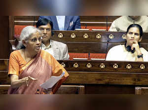 New Delhi, Feb 06 (ANI): Union Finance Minister Nirmala Sitharaman speaks in the...