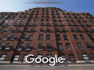 A Google sign is pictured on a Google building
