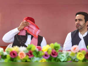 Varanasi: Samajwadi Party President Akhilesh Yadav with RLD leader Jayant Choudh...
