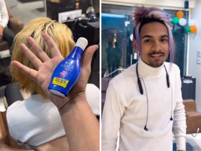 Rahul Kalshetty's viral video showcased his unconventional use of Ujala, a liquid fabric enhancer, to dye a client's hair.