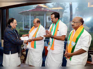 New Delhi, Jan 31 (ANI): BJP chief JP Nadda welcomes former Kerala Janapaksham (...