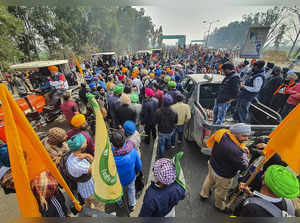Ambala: Farmers at Shambhu border (Punjab-Haryana) for their 'Delhi Chalo' march...