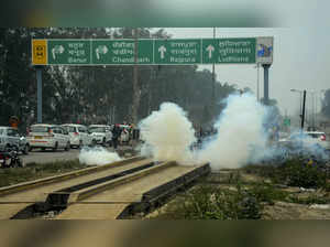 Patiala: A tear gas mock drill being conducted by police at Shambhu border (Punj...