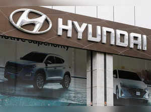 FILE PHOTO: Hyundai logo is seen at a Hyundai City Store, a company operated outlet, in Karachi