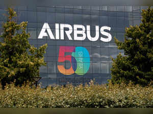 FILE PHOTO: Airbus logo at the Airbus Defence and Space facility in Elancourt
