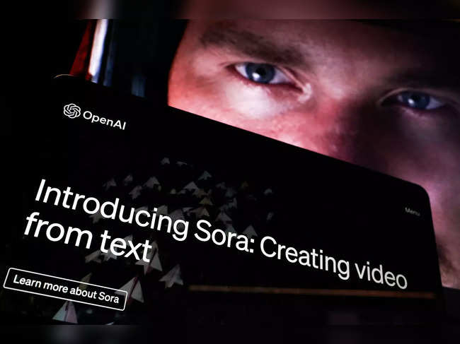 In this photo illustration, a video created by Open AI's newly released text-to-video "Sora" tool plays on a monitor in Washington, DC on February 16, 2024.