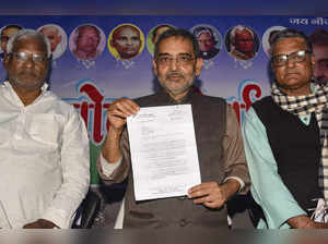 Patna: Rashtriya Lok Janata Dal (RLJD) chief Upendra Kushwaha at a press confere...