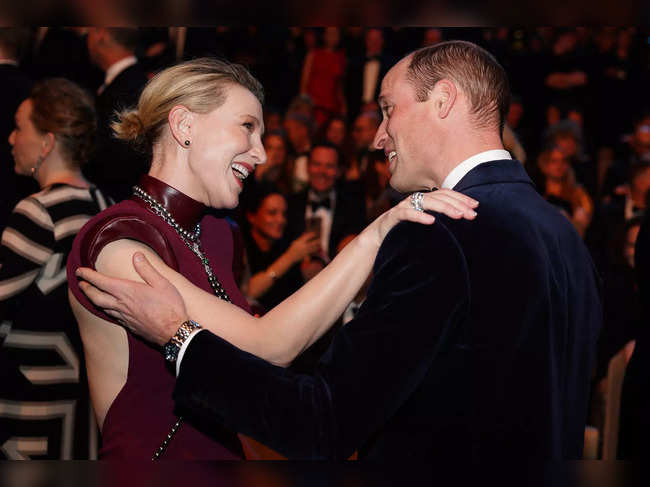 Prince William at Bafta, talks with US-Australian actress Cate Blanchett during the BAFTA British Academy Film Awards at the Royal Festival Hall, Southbank Centre, in London, on February 18, 2024.