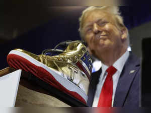 Republican presidential candidate and former President Donald Trump delivers remarks while introducing a new line of signature shoes at Sneaker Con at the Philadelphia Convention Center on February 17, 2024 in Philadelphia, Pennsylvania.