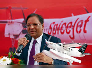 FILE PHOTO: Ajay Singh, Chairman of Indian low-cost carrier SpiceJet, speaks with the media before the landing of an amphibious seaplane from Japan's Setouchi Holdings in the Arabian Sea as part of a demonstration by SpiceJet in Mumbai
