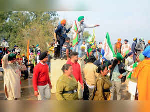 Haryana, Feb 13 (ANI): Farmers at the Haryana-Punjab Shambhu border during their...
