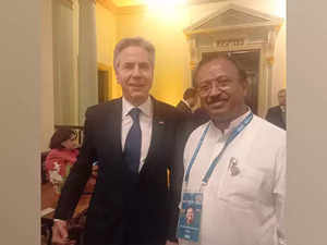 Mos MEA V Murleedharan meets US Secy of State Antony Blinken in Rio