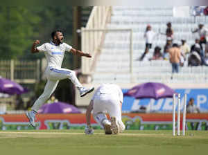 Ranchi: India's Akash Deep celebrates the wicket of England's Zak Crawley on the...