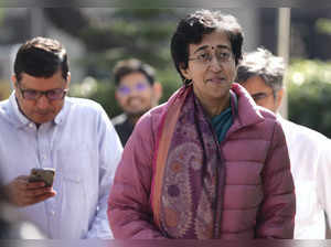 New Delhi: Delhi Ministers and AAP leaders Atishi and Saurabh Bharadwaj arrive t...