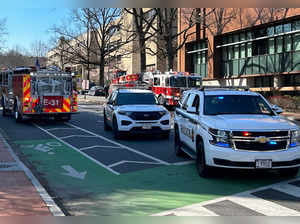 US Secret Service vehicles block access to a street leading to the Embassy of Israel in Washington, DC on February 25, 2024.