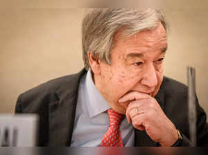 UN Secretary-General Antonio Guterres looks on before the opening of 55th session of the Human Rights Council in Geneva on February 26, 2024.