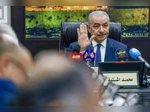 Palestinian Prime Minister Mohammad Shtayyeh chairs a cabinet meeting in the West Bank city of Ramallah on February 20, 2024, amid ongoing battles between Israel and the Palestinian militant group Hamas in Gaza.