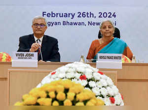 New Delhi, Feb 26 (ANI): Union Finance Minister Nirmala Sitharaman chairs a meet...