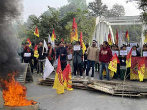 Agartala: Members of TIPRA Motha student organizations block the Assam-Agartala ...